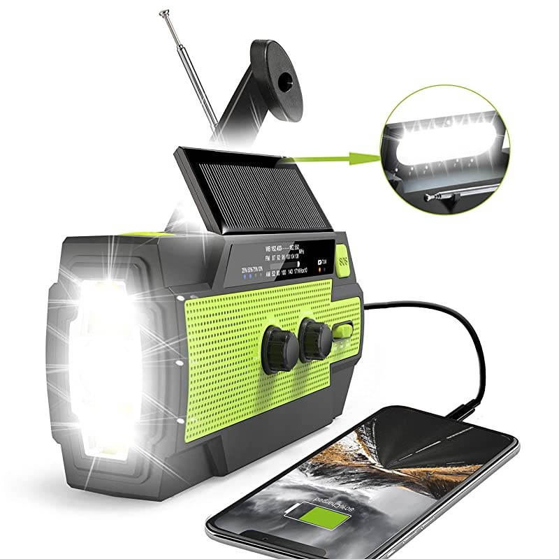 2021 Newest? Emergency Crank Radio,4000mAh-Solar Hand Crank Portable AM/FM/NOAA Weather Radio with 1W Flashlight&Motion Sensor Reading Lamp,Cell Phone Charger, SOS for Home and Emergency