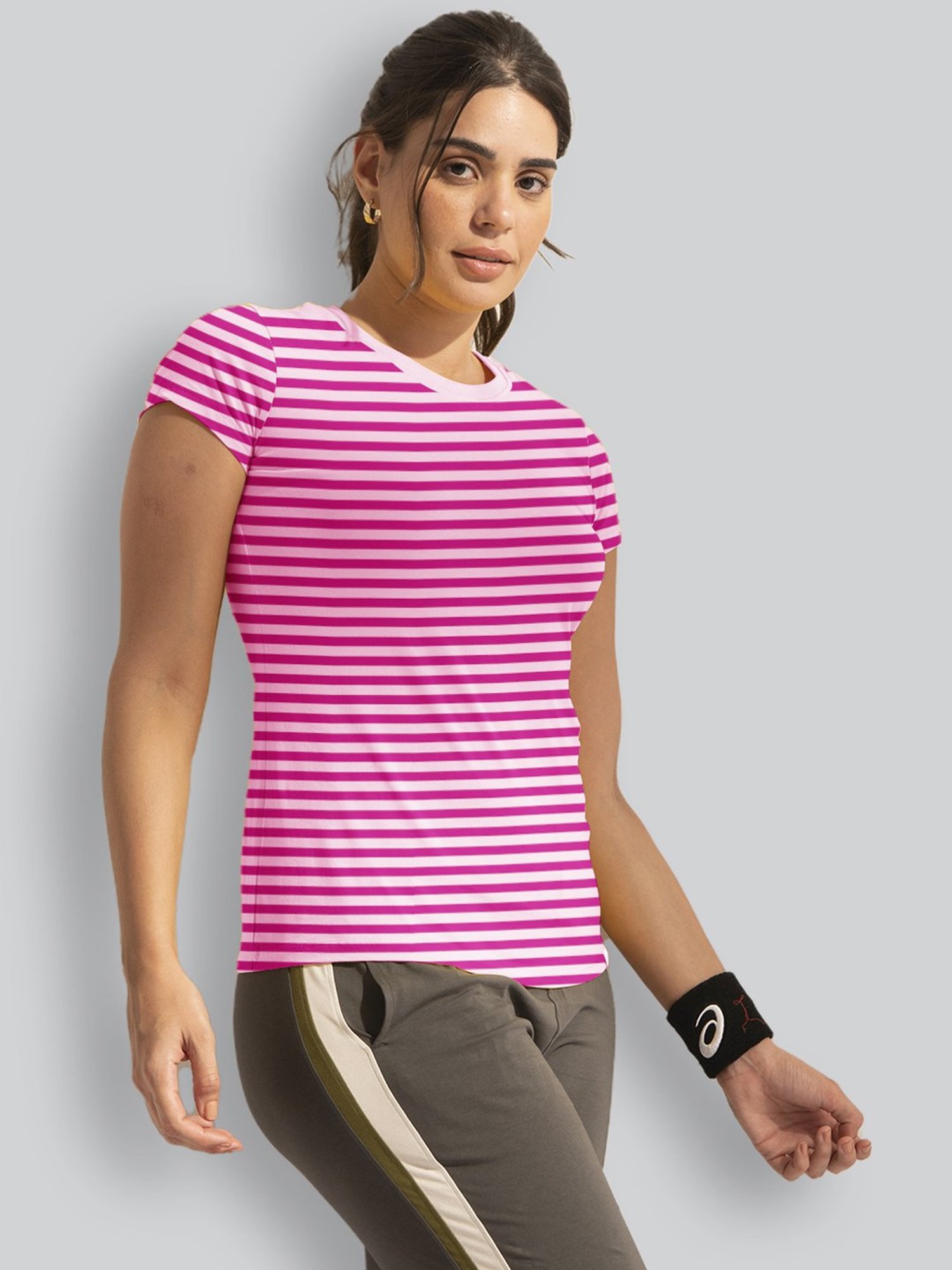 Lyra Fuchsia Cotton Striped T-Shirt