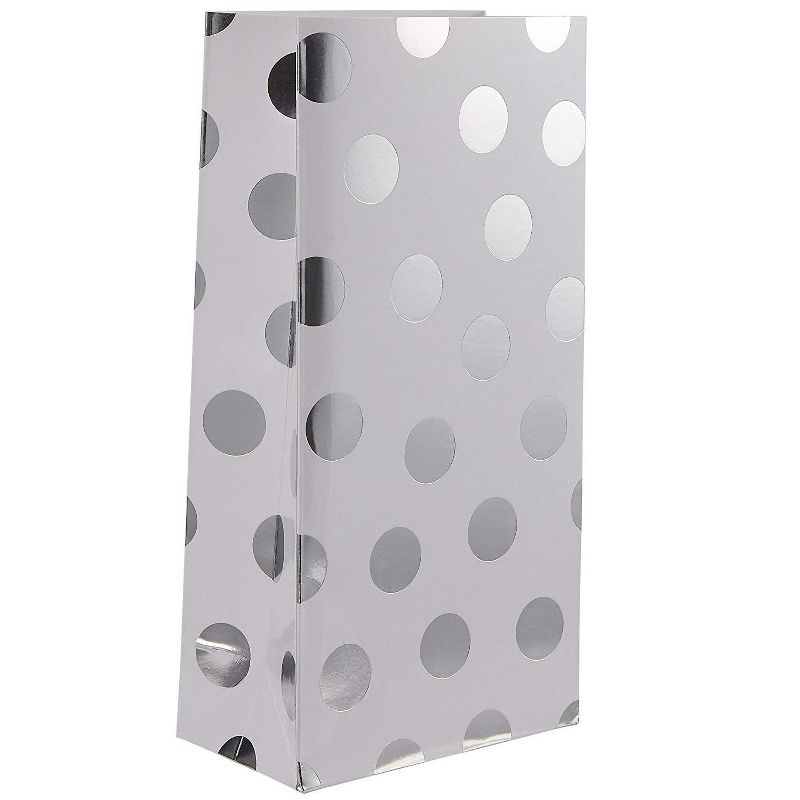 Blue Panda 24-Pack Silver Foil Polka Dot Paper Party Favor Bags, Small Gift Bag, 4 x 7.7 x 2.2 In
