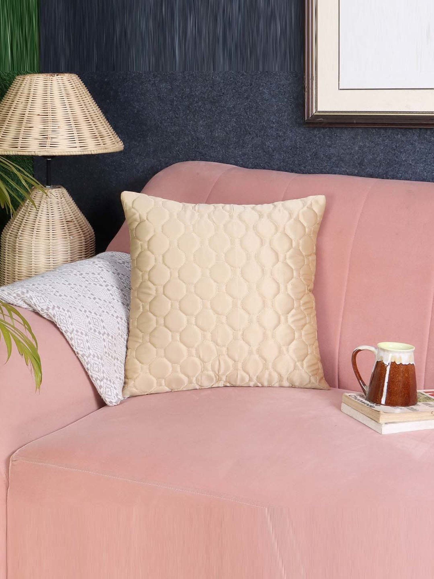 MFD HOME Furnishing Beige Satin Cushion Cover - Set of 1