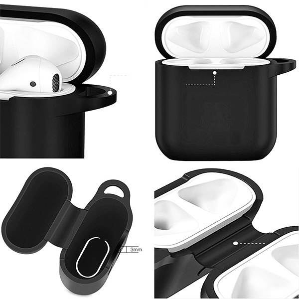 Silicone Protective Case and Anti-Lost Strap for Apple AirPods - Black