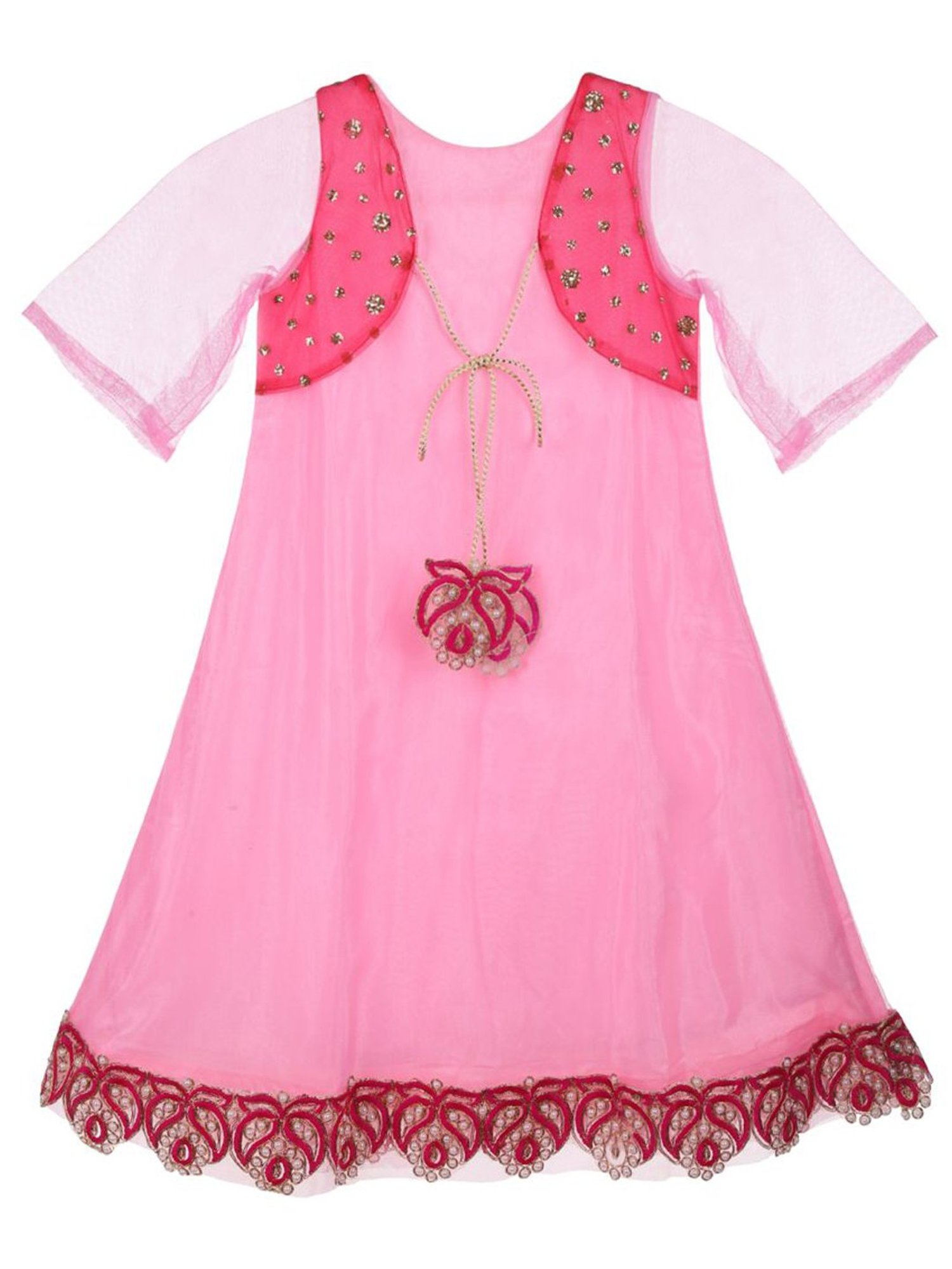 Many Frocks Kids Pink Embellished Gown