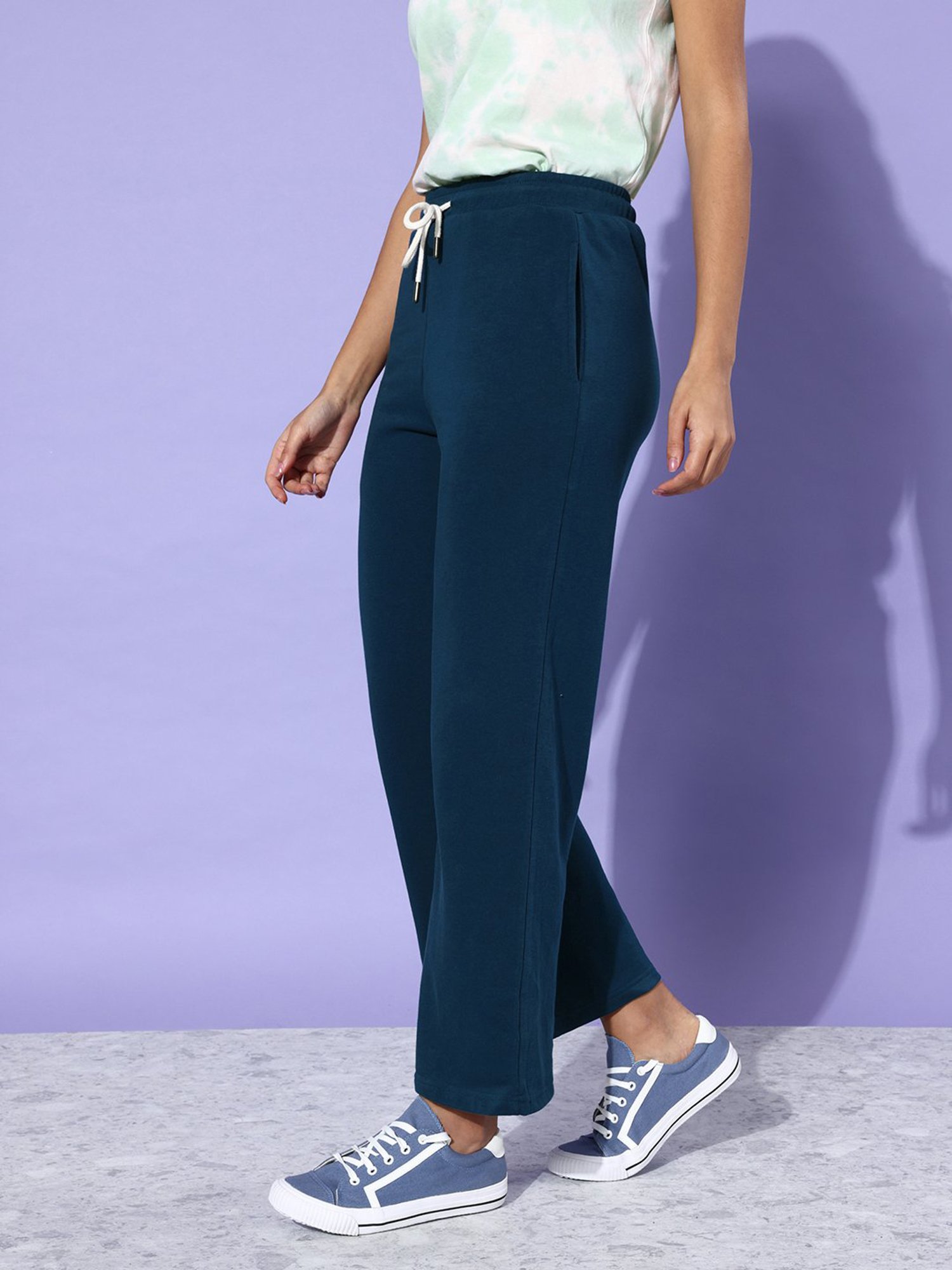 Dillinger Teal Fleece Regular Fit High Rise Trackpants