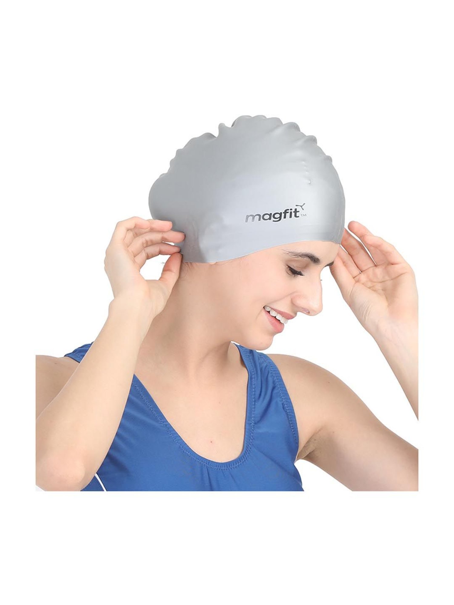 MagFit Silver Plain Silicone Swimming Cap