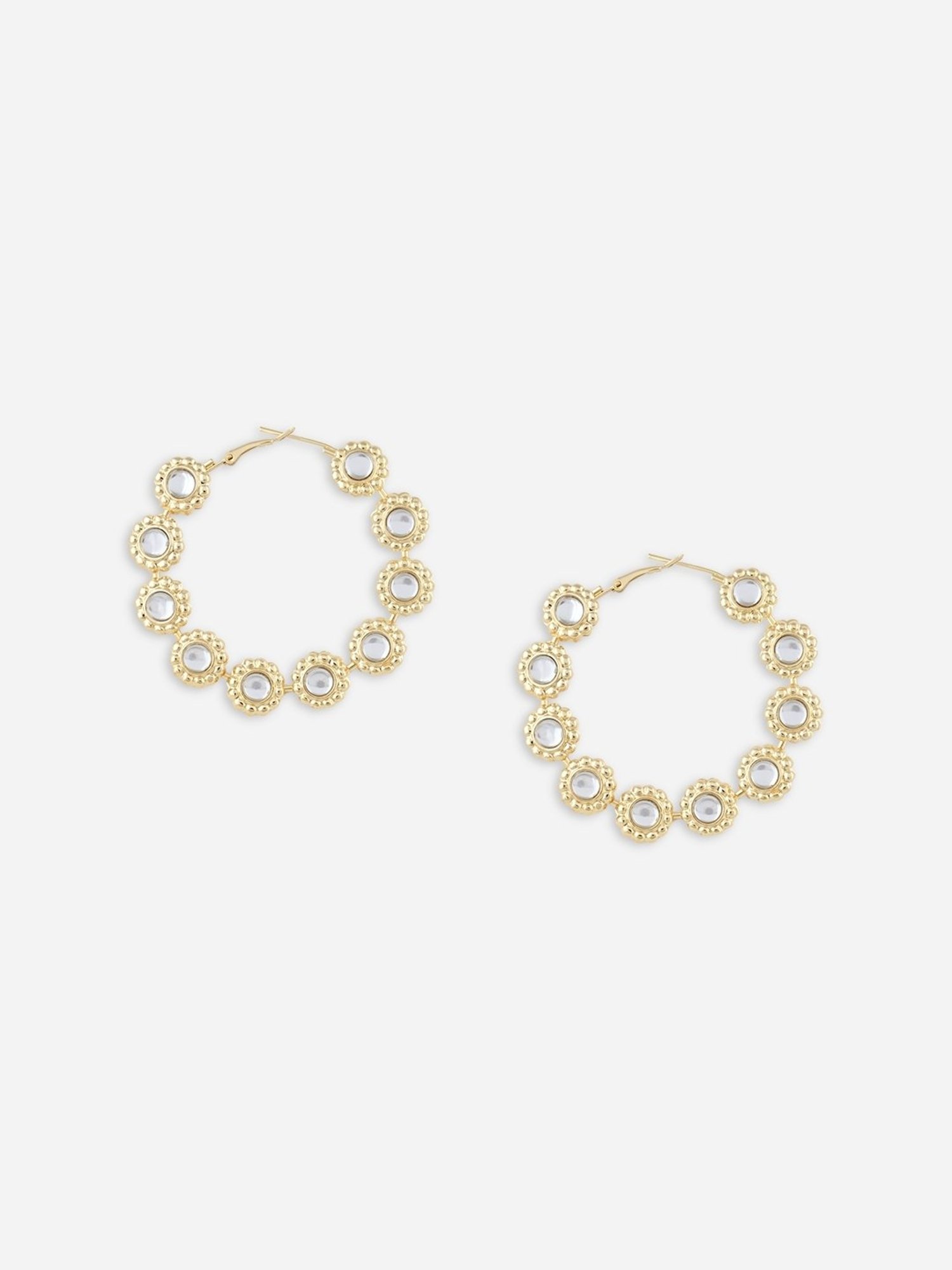 Fida Mehendi Gold and White Kundan Hoop Earrings for Women