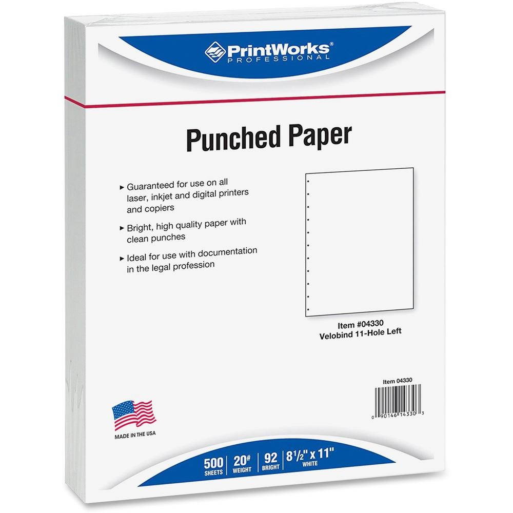8-1/2'' x 11" Laser Cut Sheet, 20# White Stock, 11 Hole Velobind Punch (Carton of 2500)