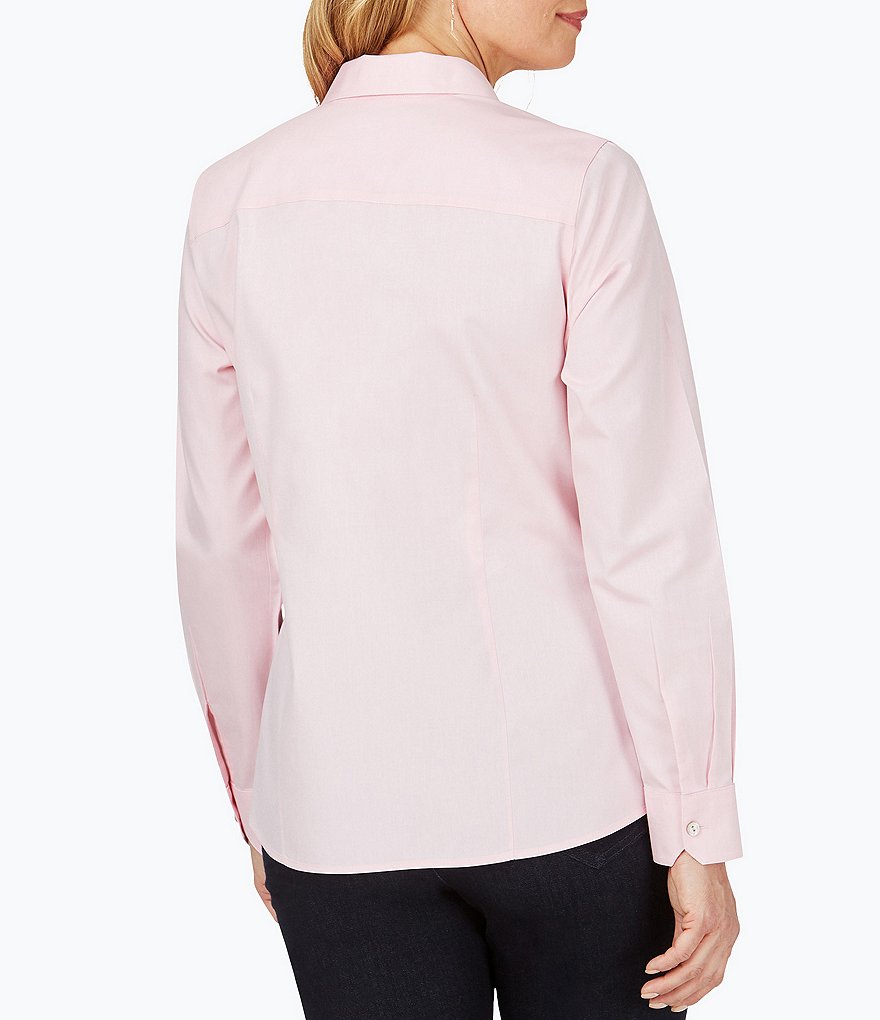 Foxcroft Dianna Point Collar Neck Long Sleeve Non-Iron Pinpoint Oxford Seamed Button Front Blouse