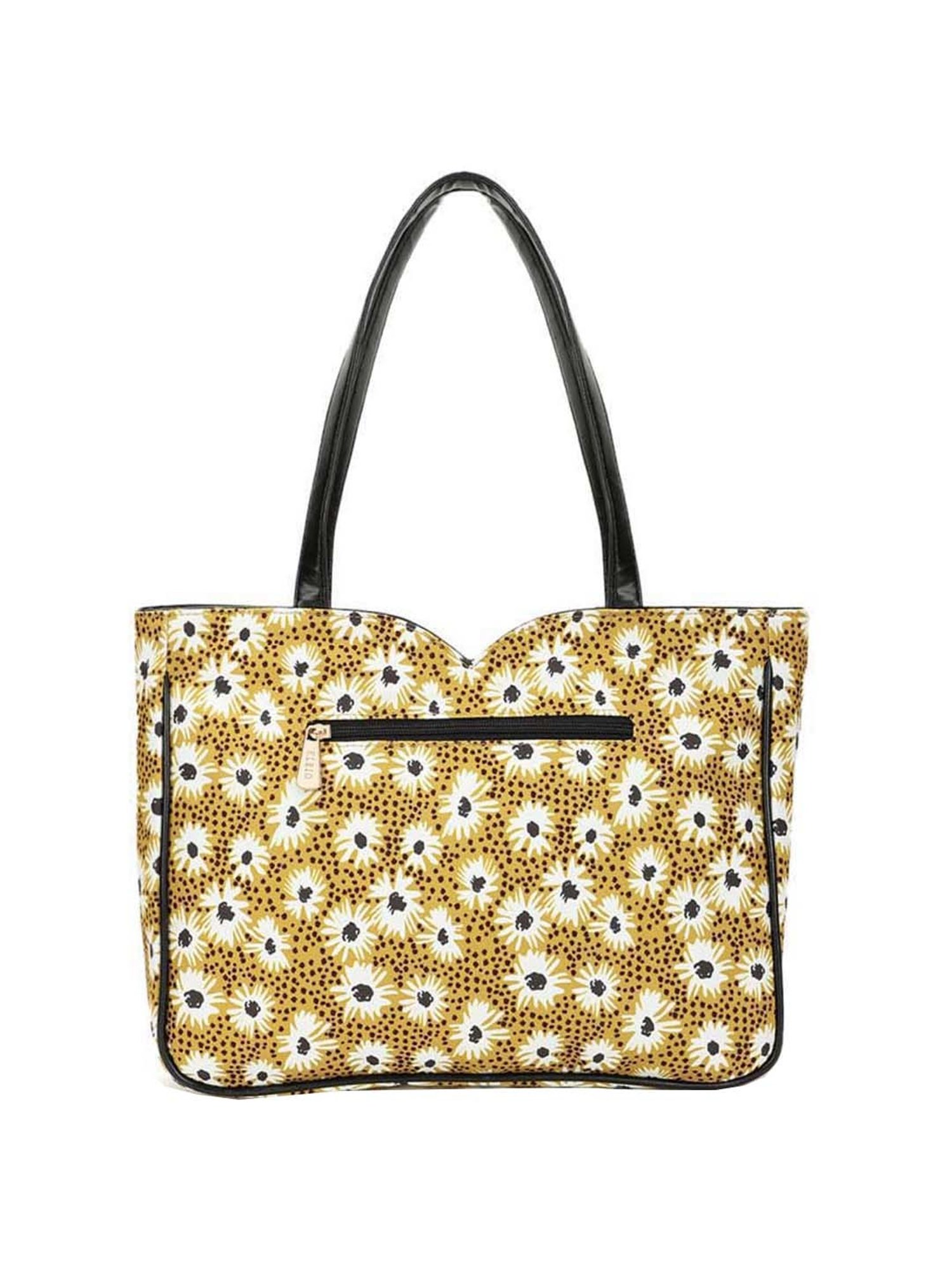 KLEIO Yellow Printed Medium Tote Handbag