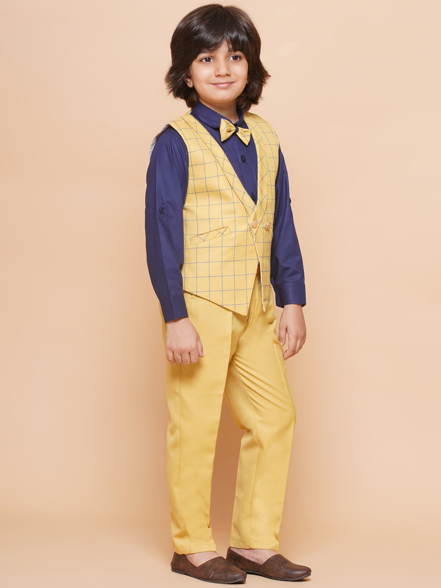 AJ Dezines Kids Sky Blue & Black Solid Full Sleeves Shirt, Pants, Coat, Waistcoat with Tie