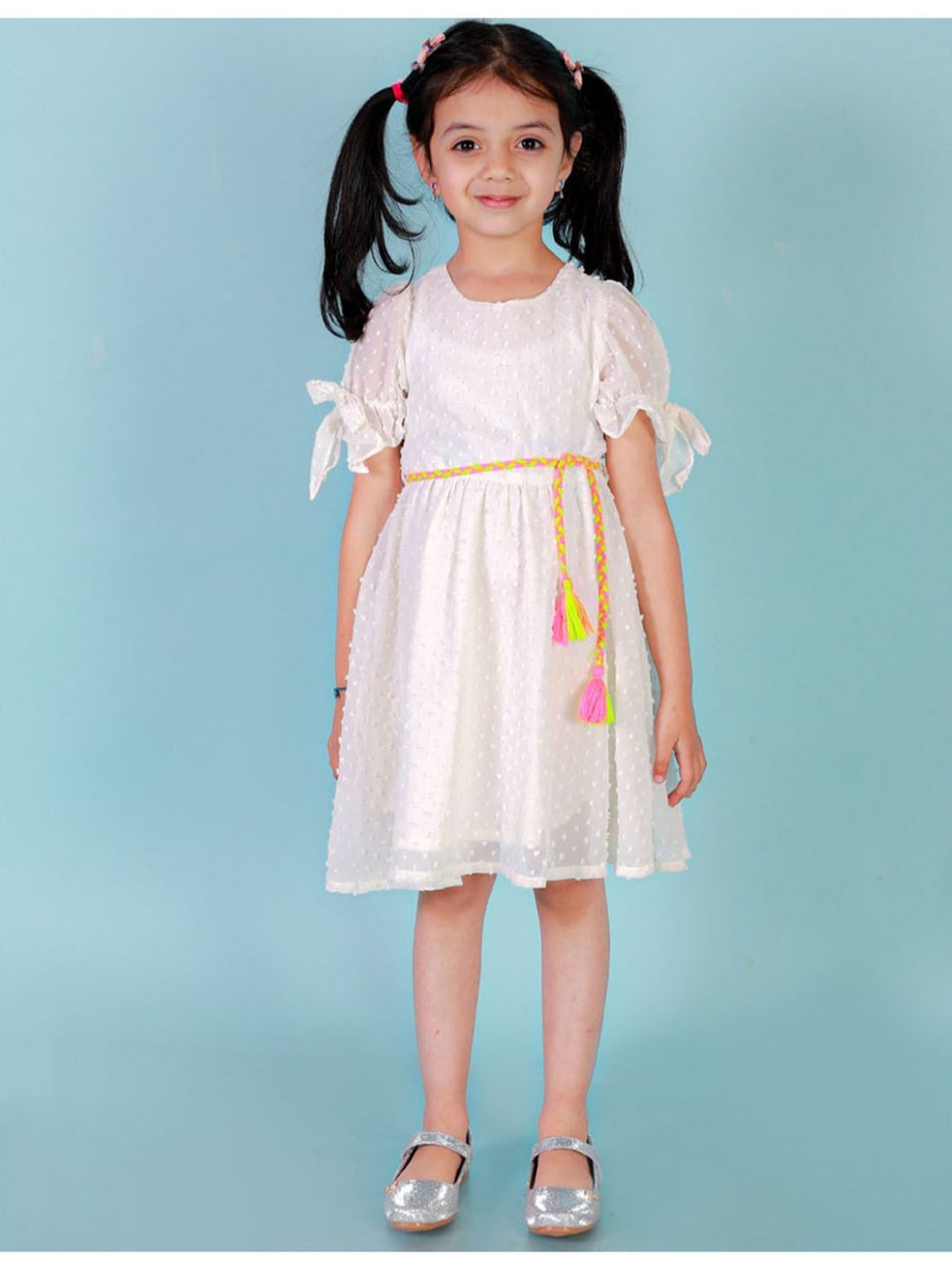 Lil Drama Kids White Solid Dress