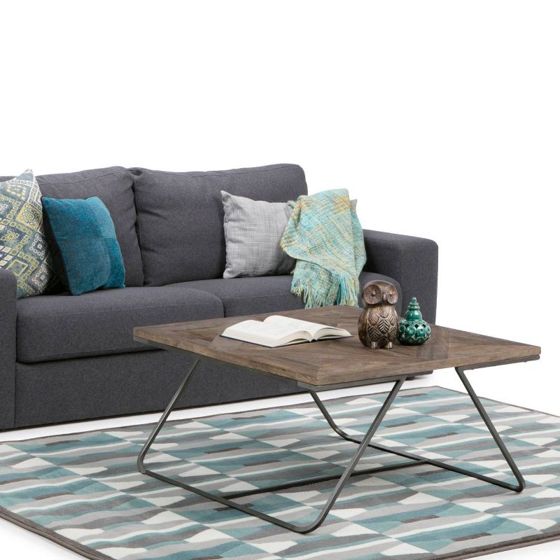 34" Camilla Solid Aged Elm Wood Square Coffee Table Distressed Java Brown Wood Inlay - WyndenHall