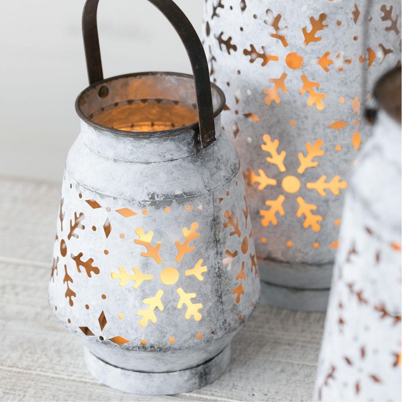 Sullivans Set of 3 Snowflake Lantern 14.75"H, 12.5"H & 8.5"H White