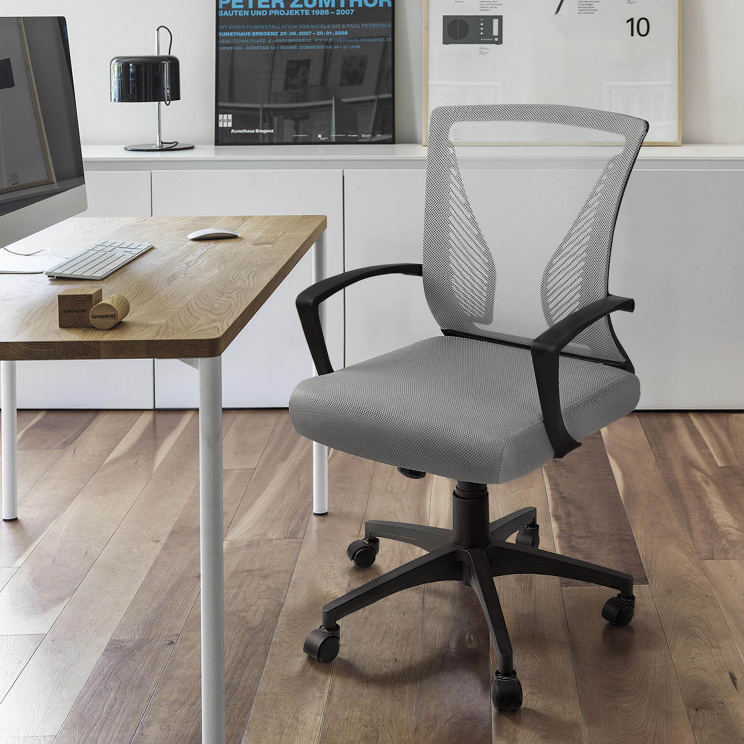 Furmax Office Chair Mid Back Swivel Lumbar Support Computer Ergonomic Mesh Chair with Armrest (Black)