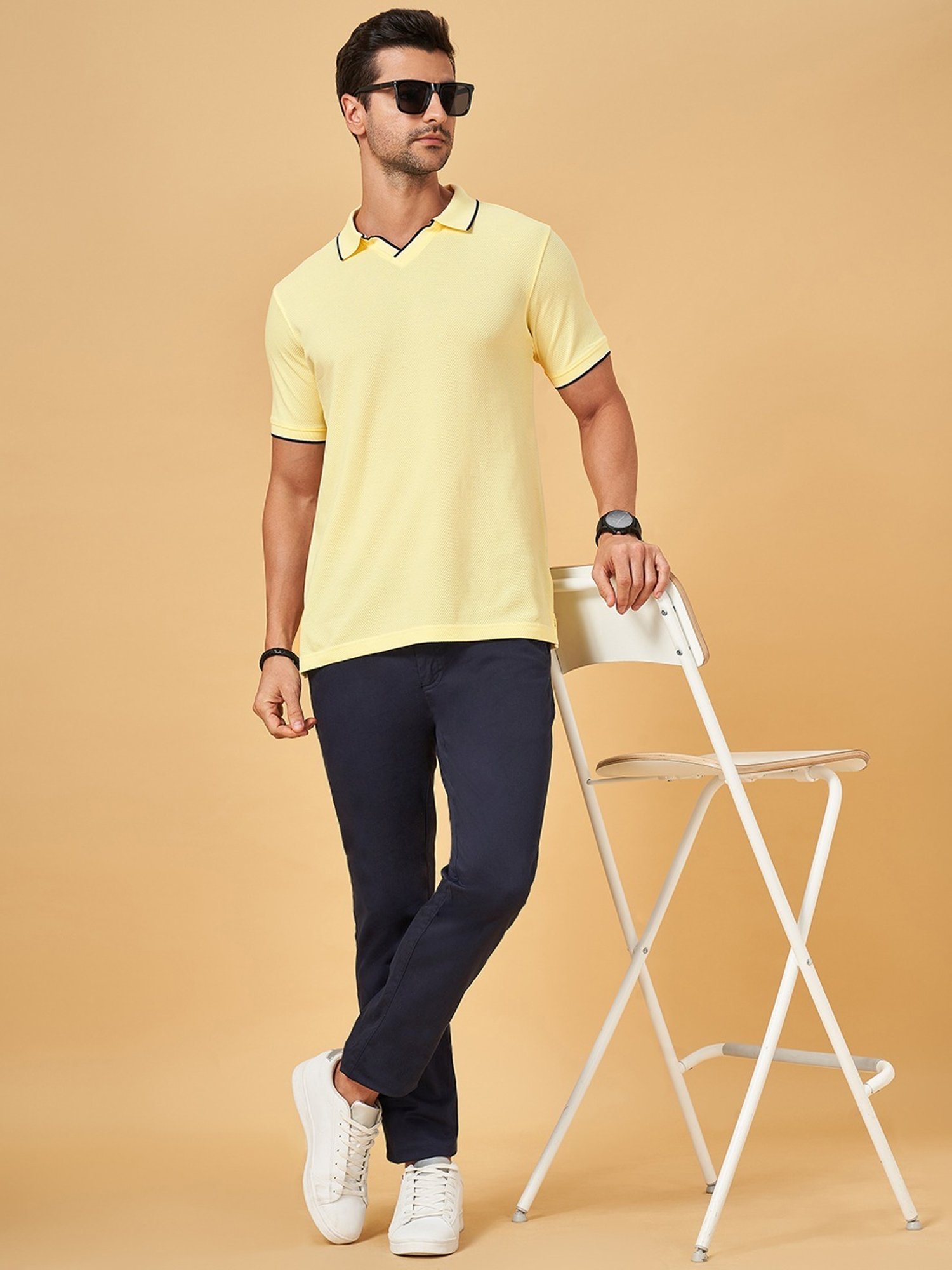 Byford By Pantaloons Yellow Slim Fit Polo T-Shirt