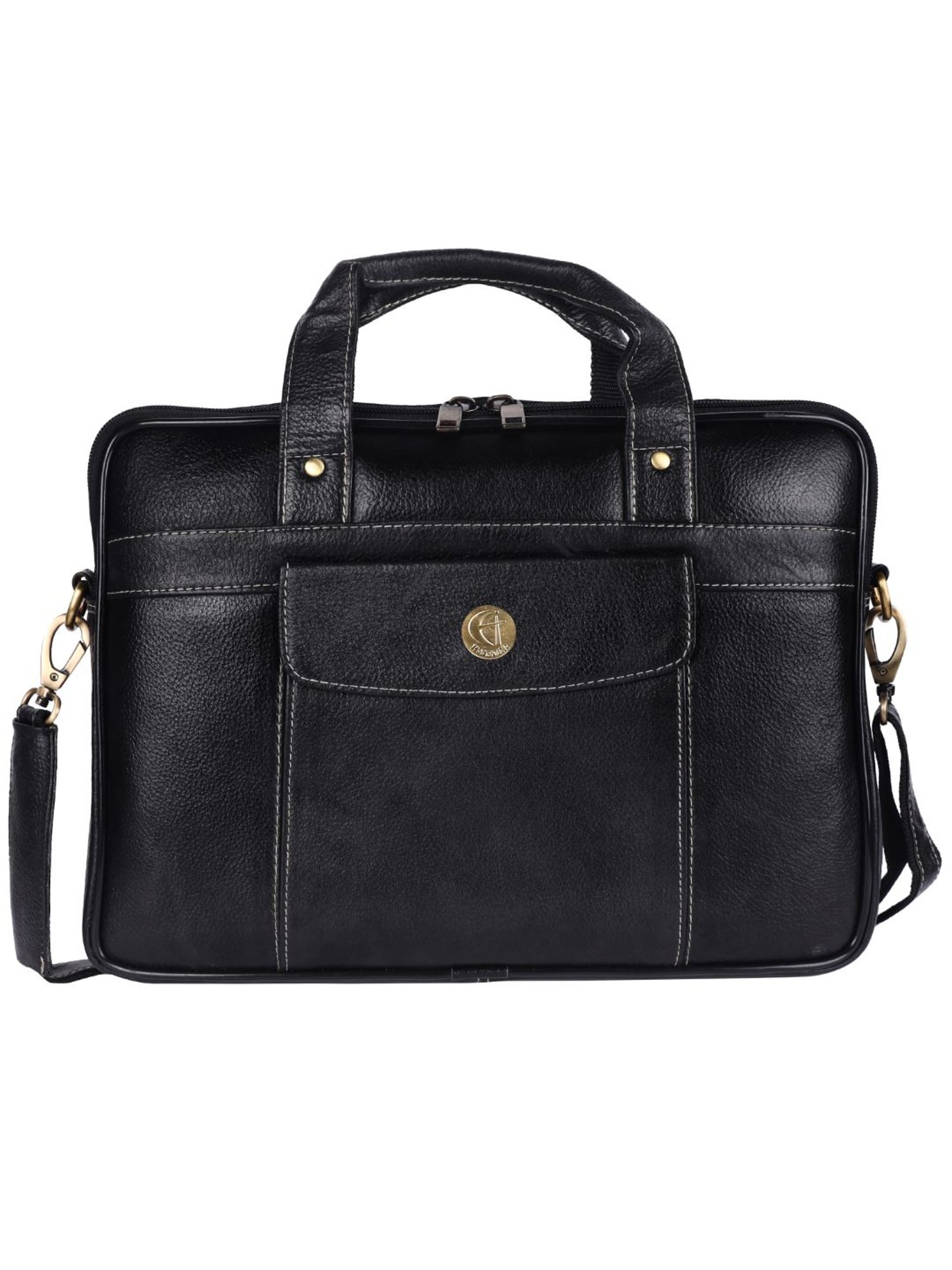 HiLEDER 100% Pure Genuine Leather Briefcase Laptop Messenger Business Bag for Men and Women, Black