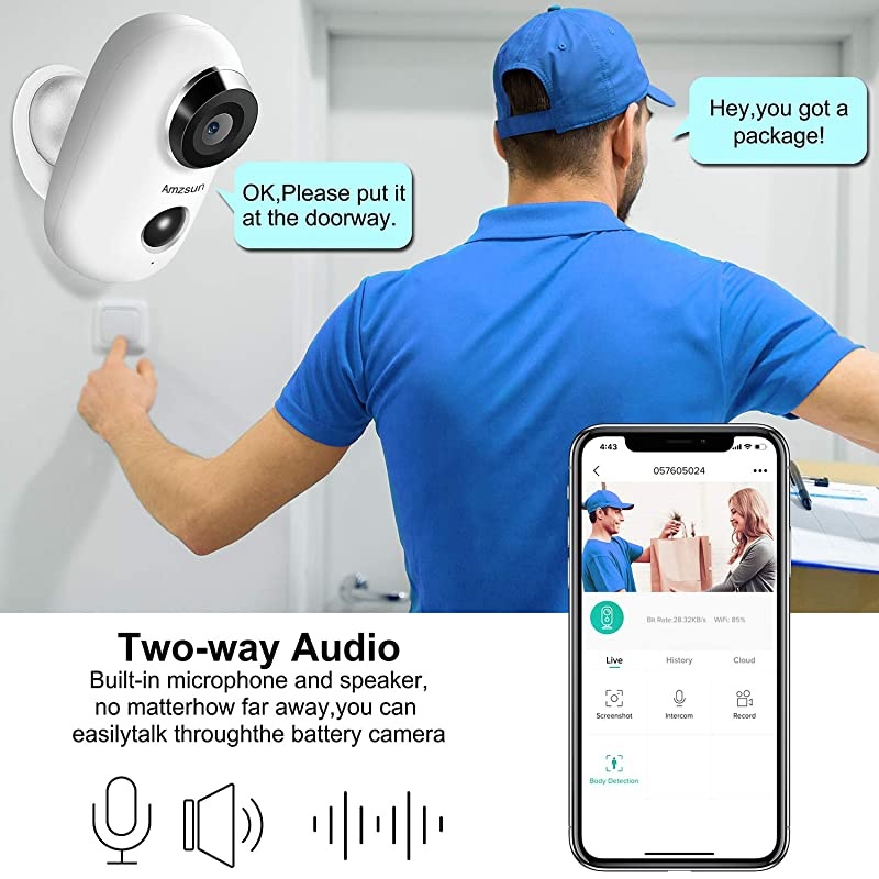 Rechargeable Battery Powered Surveillance System with Motion Detection Night Vision 2Way Audio Waterproof White