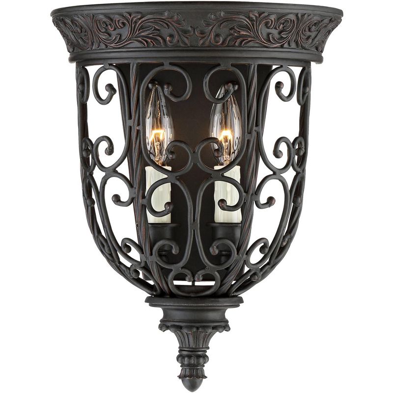 Franklin Iron Works Rustic Wall Light Sconce Rubbed Bronze Hardwired 14 1/4" High Fixture Scrollwork for Bedroom Bathroom Hallway