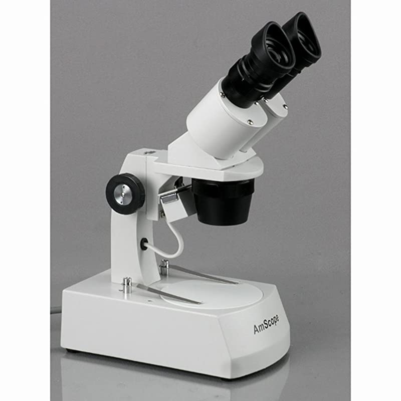 SE306RAZ ForwardMounted Binocular Stereo Microscope WF10x and WF20x Eyepieces 20X40X80X Magnification 2X and 4X Objectives Upper and Lower Halogen Lighting Reversible BlackWhite Stage Plate Arm Stand