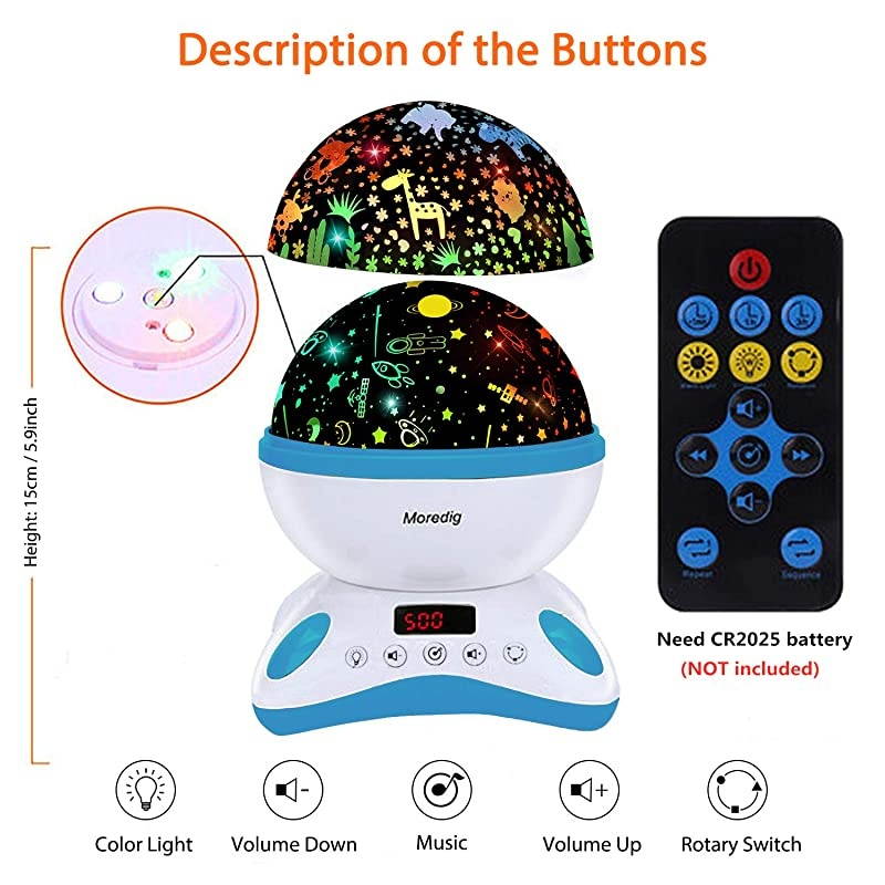Baby Projector with Timer and Remote Builtin 12 Light Songs 360 Degree Rotating 8 Colorful Lights Romantic Night Lighting Lamp for Birthday Parties Bedroom Blue White