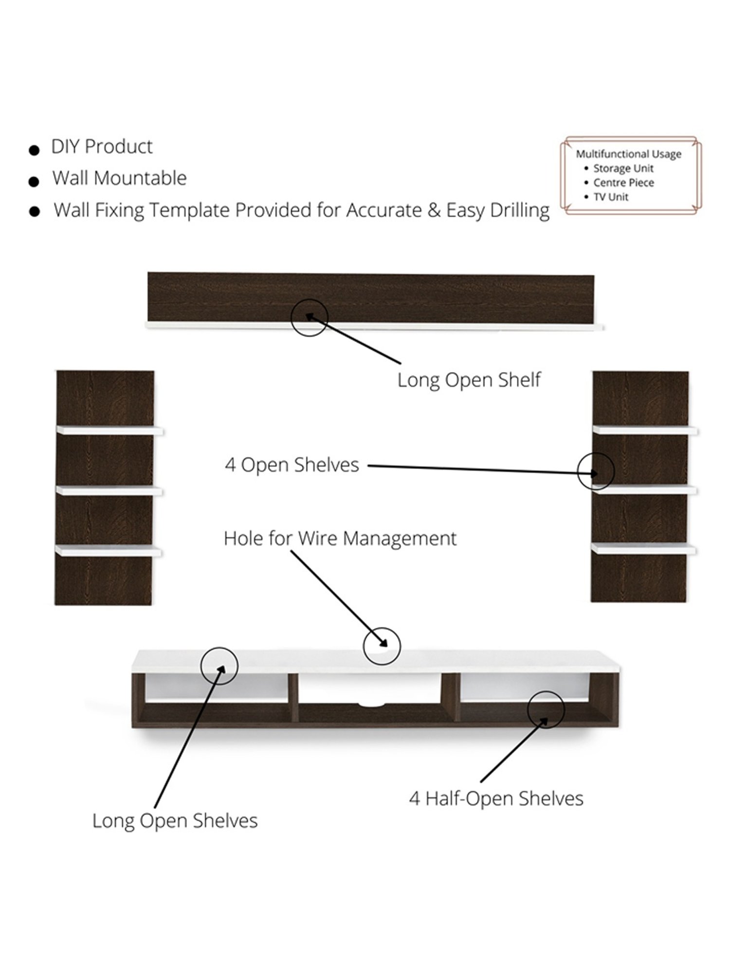 Delite Kom Flex Flowery Wenge & Acacia Dark Engineered Wood TV Entertainment Unit