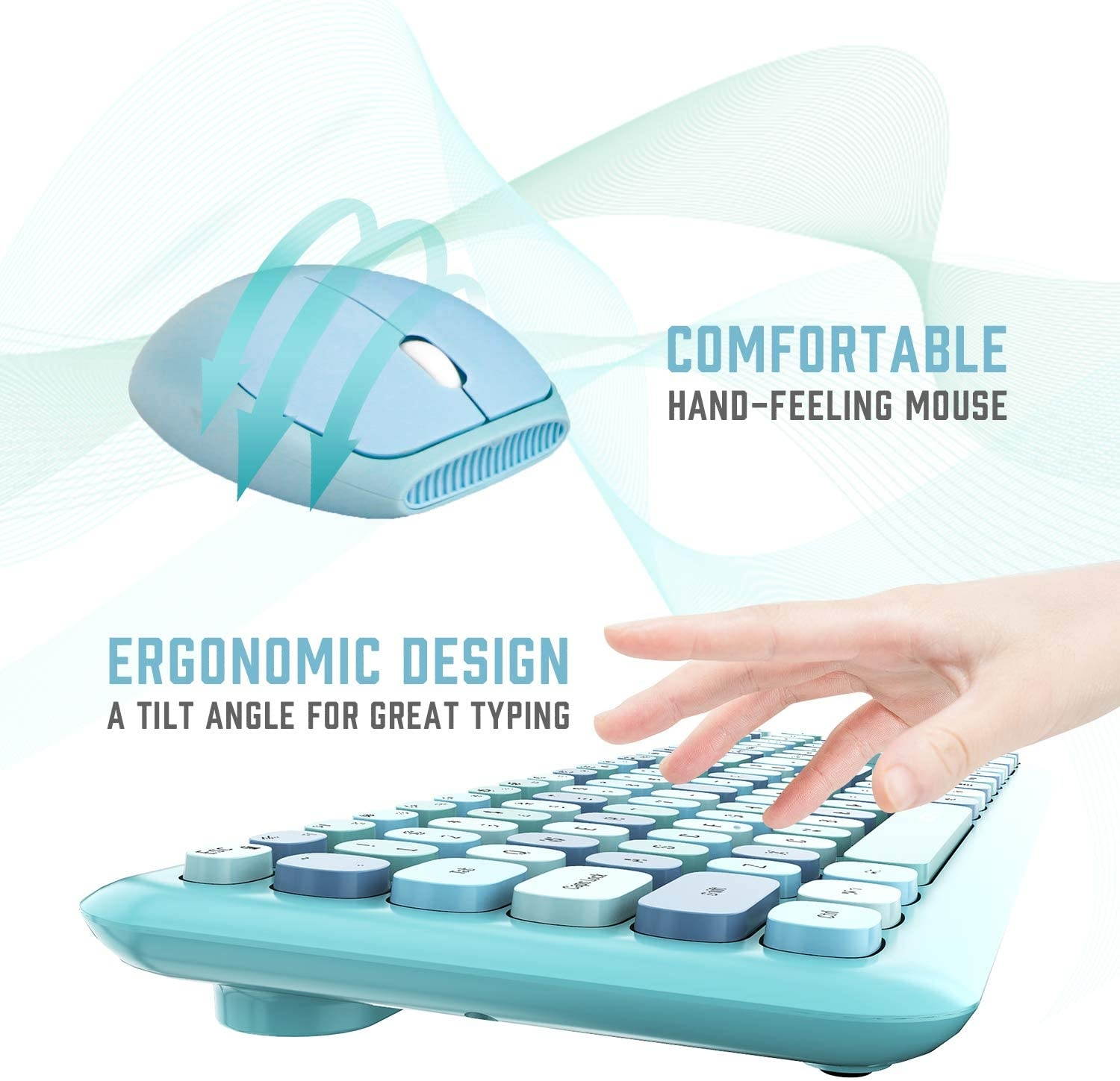 Wireless Keyboard and Mouse Combo, Ultra-Thin 2.4G USB Full Size Keyboard and Mouse Set, Cute 110 Keys Keyboard for PC, Notebook, MacBook, Tablet, Laptop, Windows System (Blue Colorful)