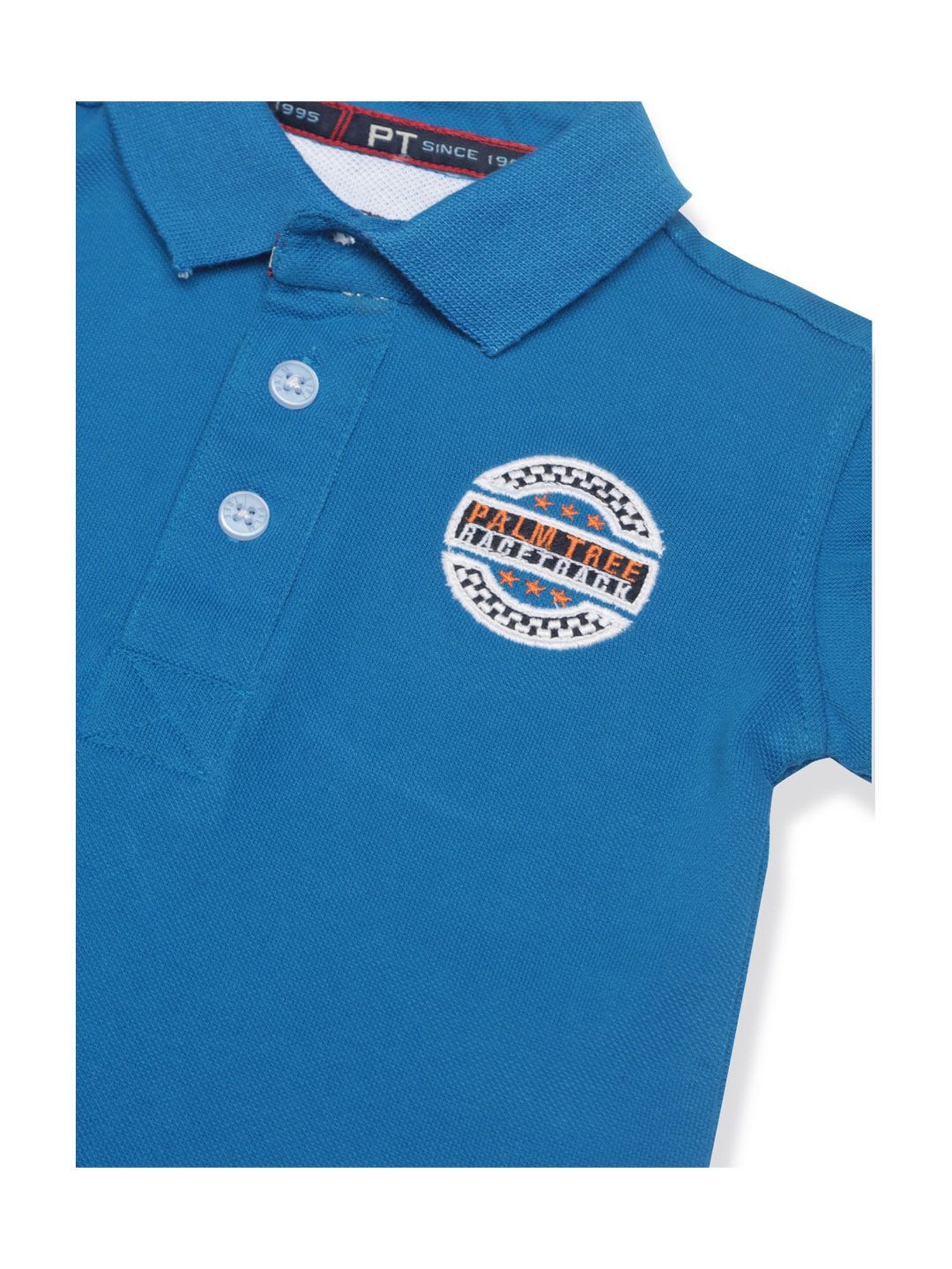 Palm Tree Kids Blue Solid Polo T-Shirt