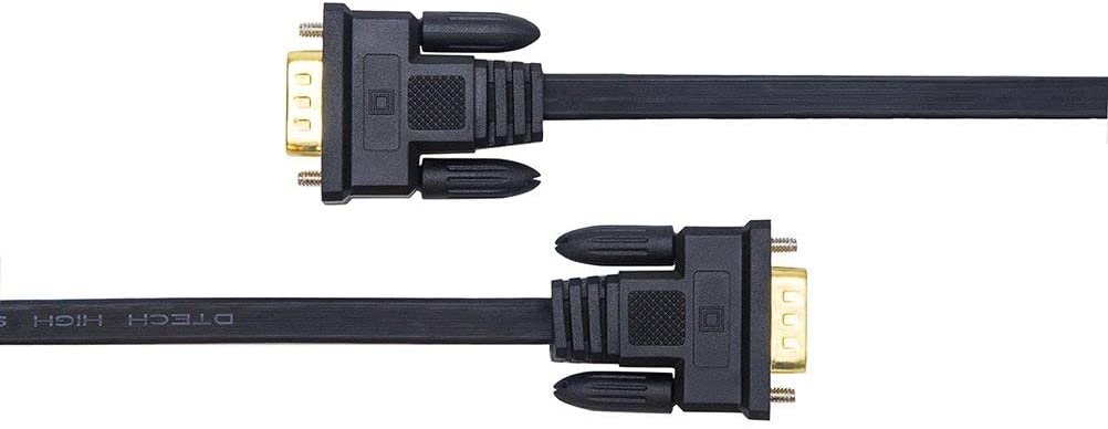 DTECH 6ft Thin Computer Monitor VGA Cable Standard 15 Pin Connector Male to Male SVGA Cord Flat Wire for Desktop (6 Feet Black)