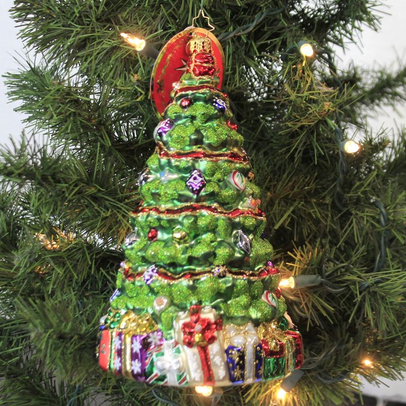 Christopher Radko 7.75" Ribbon Wrapped Cypress Tree Ornament Decorated Christmas  -  Tree Ornaments