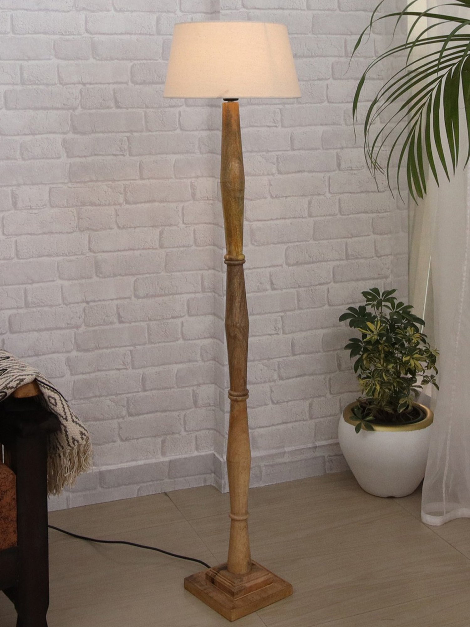 Homesake 'Antique' Khadi & Brown Wood Tall Floor Lamp With Shade & Bulb - Set of 1