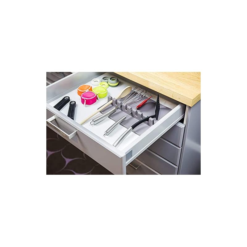 utensil holder Utensil Rest Silicone Spoon Holder Large Size 8 Notches Spatula Rack Fork Ladle Spoon Organizer Holder Tool XL (Gray)