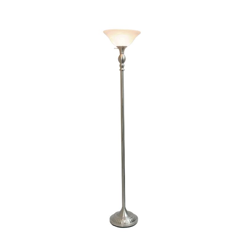 1 Light Torchiere Floor Lamp with Marbleized Glass Shade Brushed Nickel - Elegant Designs