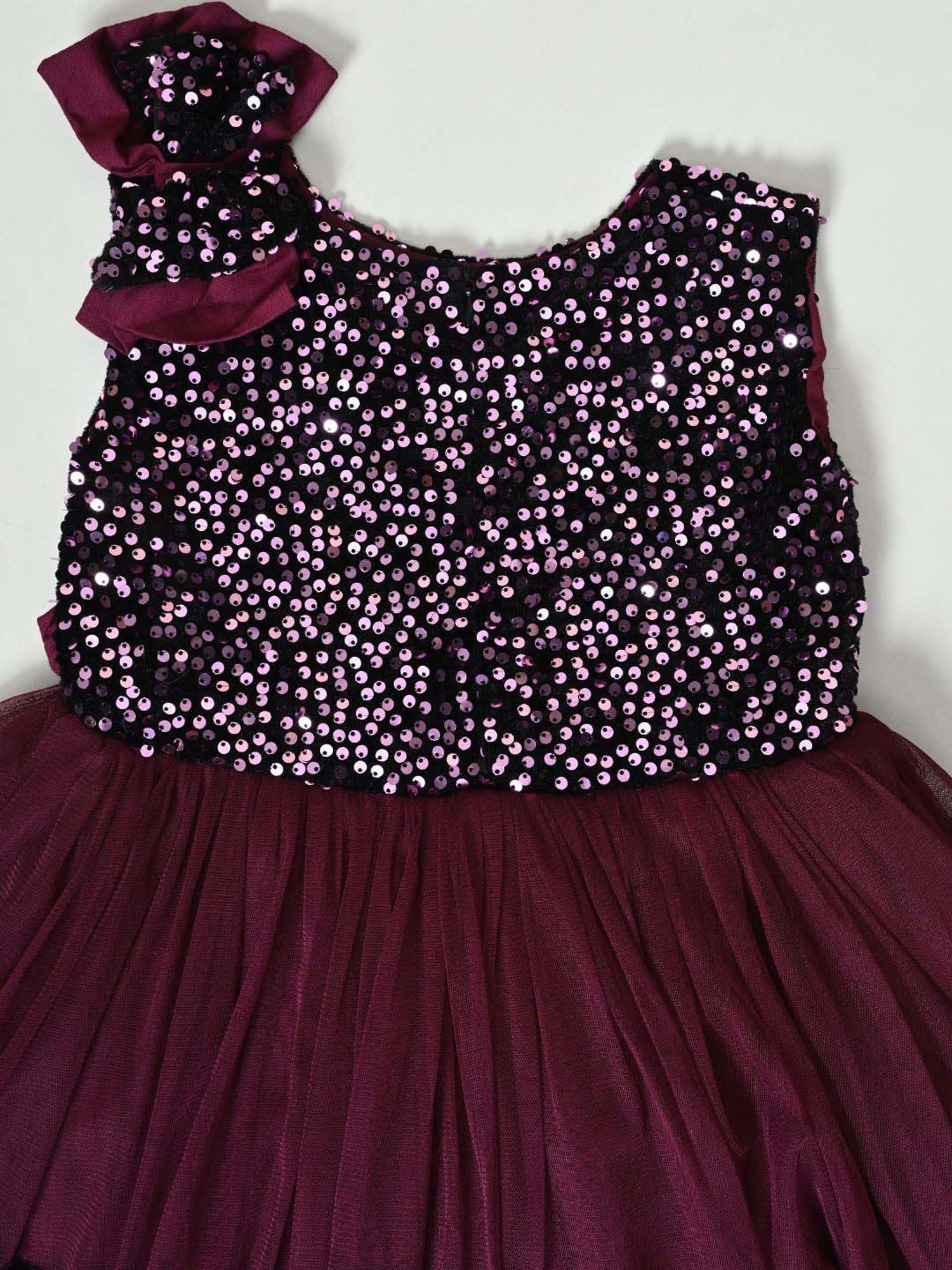 Bella Moda Kids Maroon Self Pattern Dress