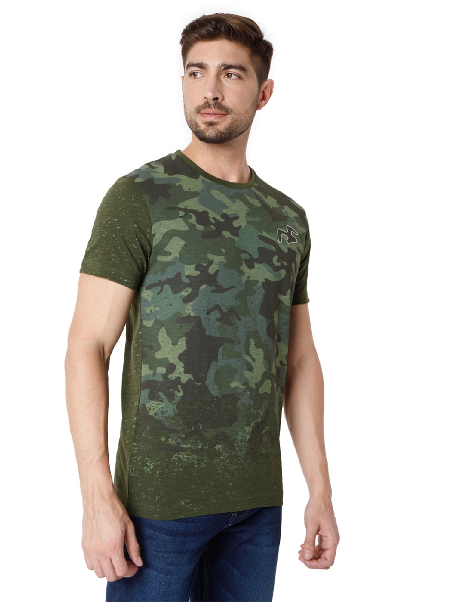 Mufti Olive Camo Print T-Shirt
