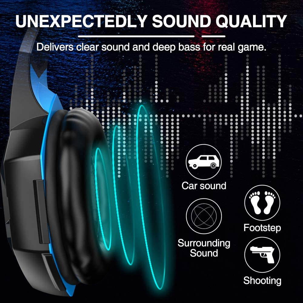 VersionTECH. Gaming Headset for PS4 Xbox One PC, G2000 Gaming Headphones with Mic, LED Lights, Noise Reduction for laptop-Blue