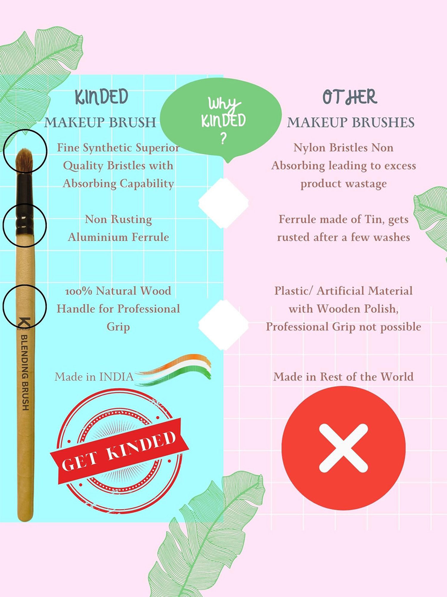 KINDED Blending Makeup Brush with Natural Wooden Handle