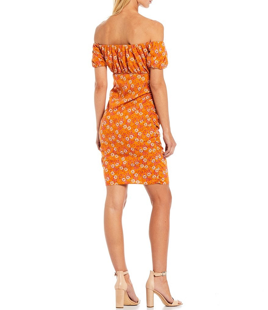 WAYF Dandelion Print Off-the-Shoulder Ruched Mini Dress