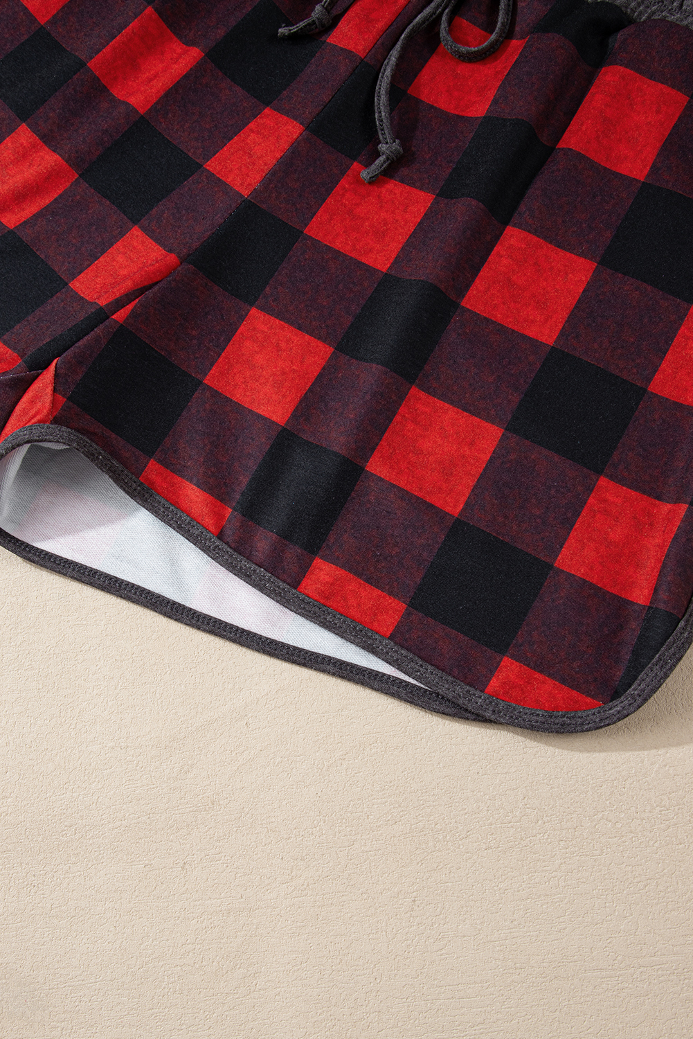 Rose Red Solid Waffle Knit Plus Size Two Piece Shorts Set