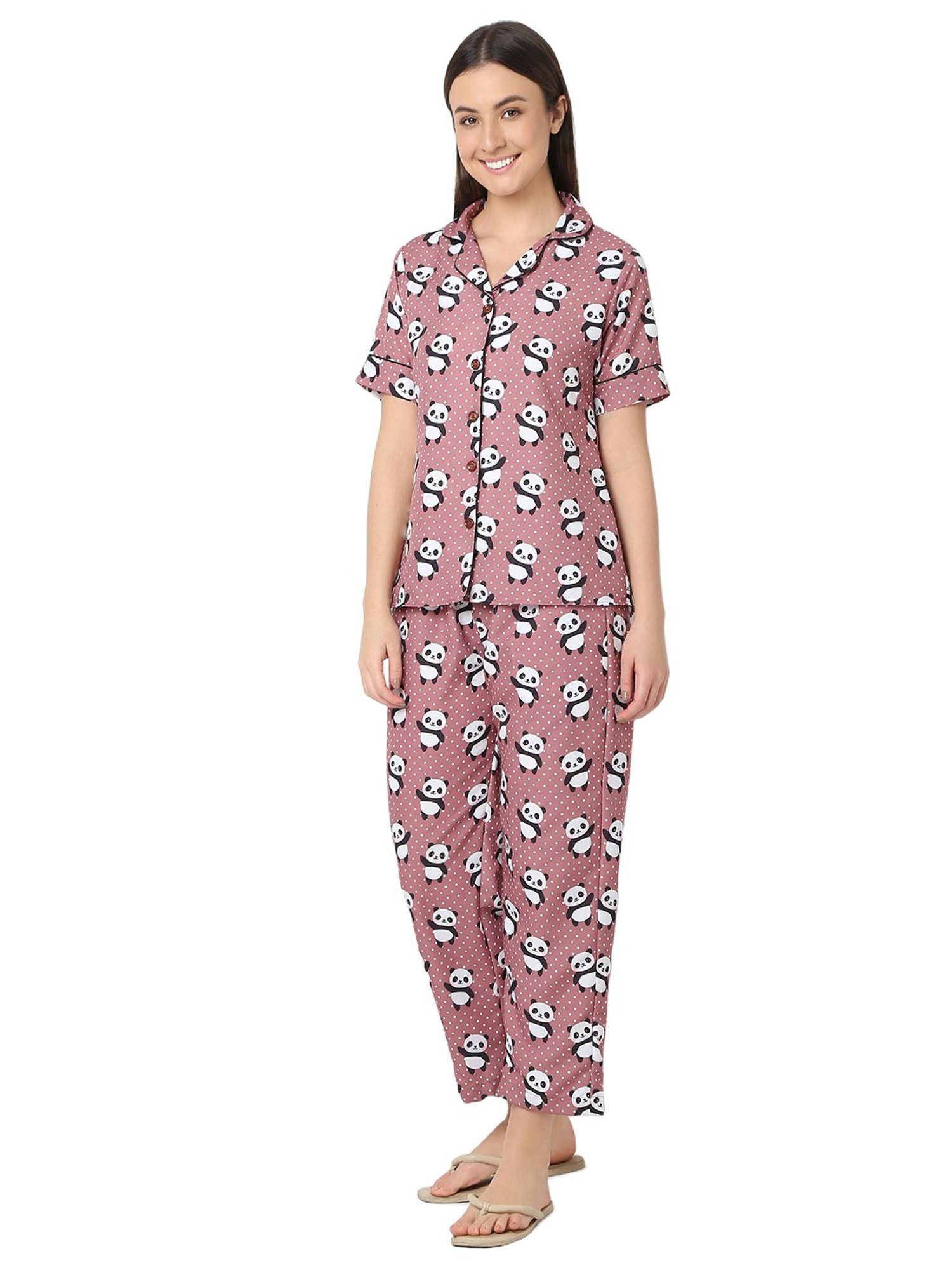 Smarty Pants Rose Gold Printed Shirt With Lounge Pants