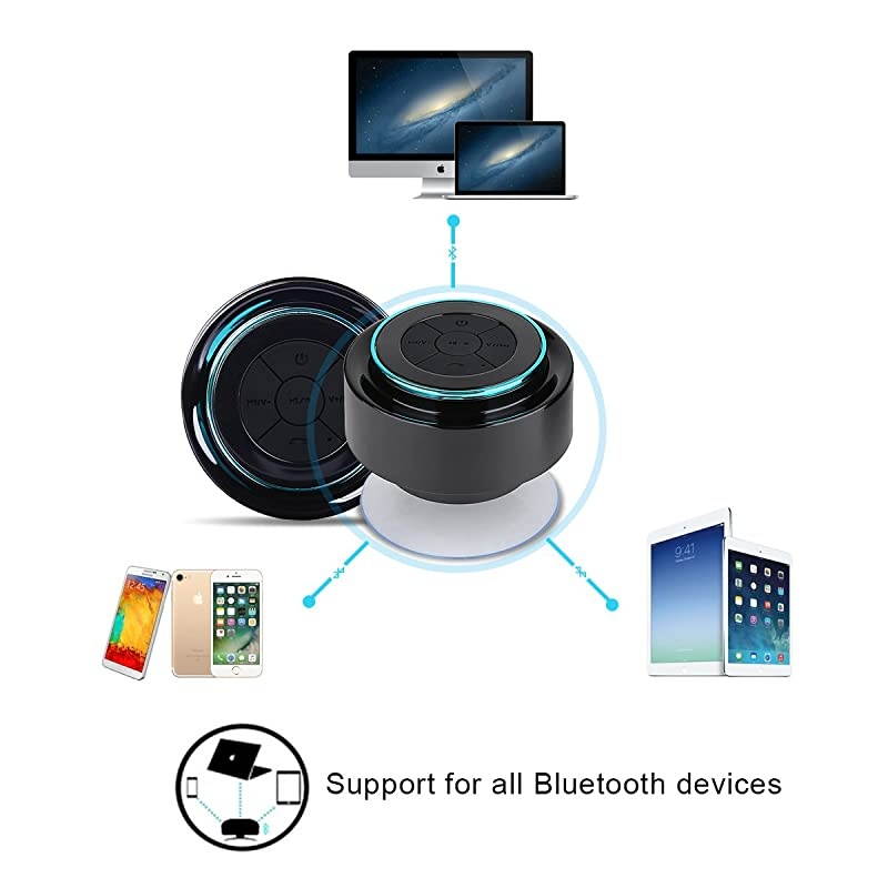 Bluetooth Shower Speakers  Portable Wireless Waterproof Speaker with FM Radio amp Suction Cup Pairs Easily to Your Bluetooth Devices Phones Tablets Computer Black amp Blue