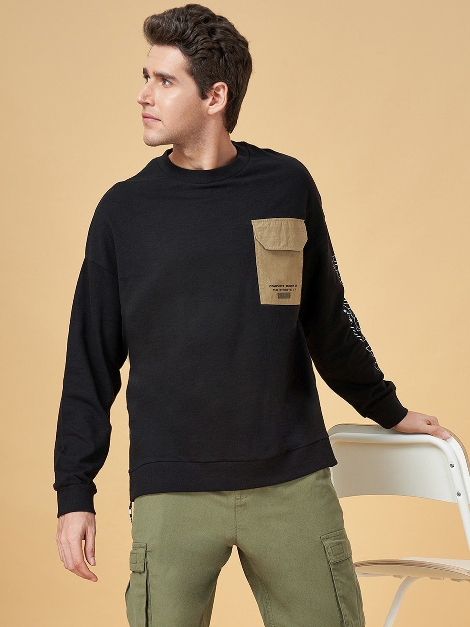 Street 808 By Pantaloons Black Cotton Regular Fit Printed T-Shirt