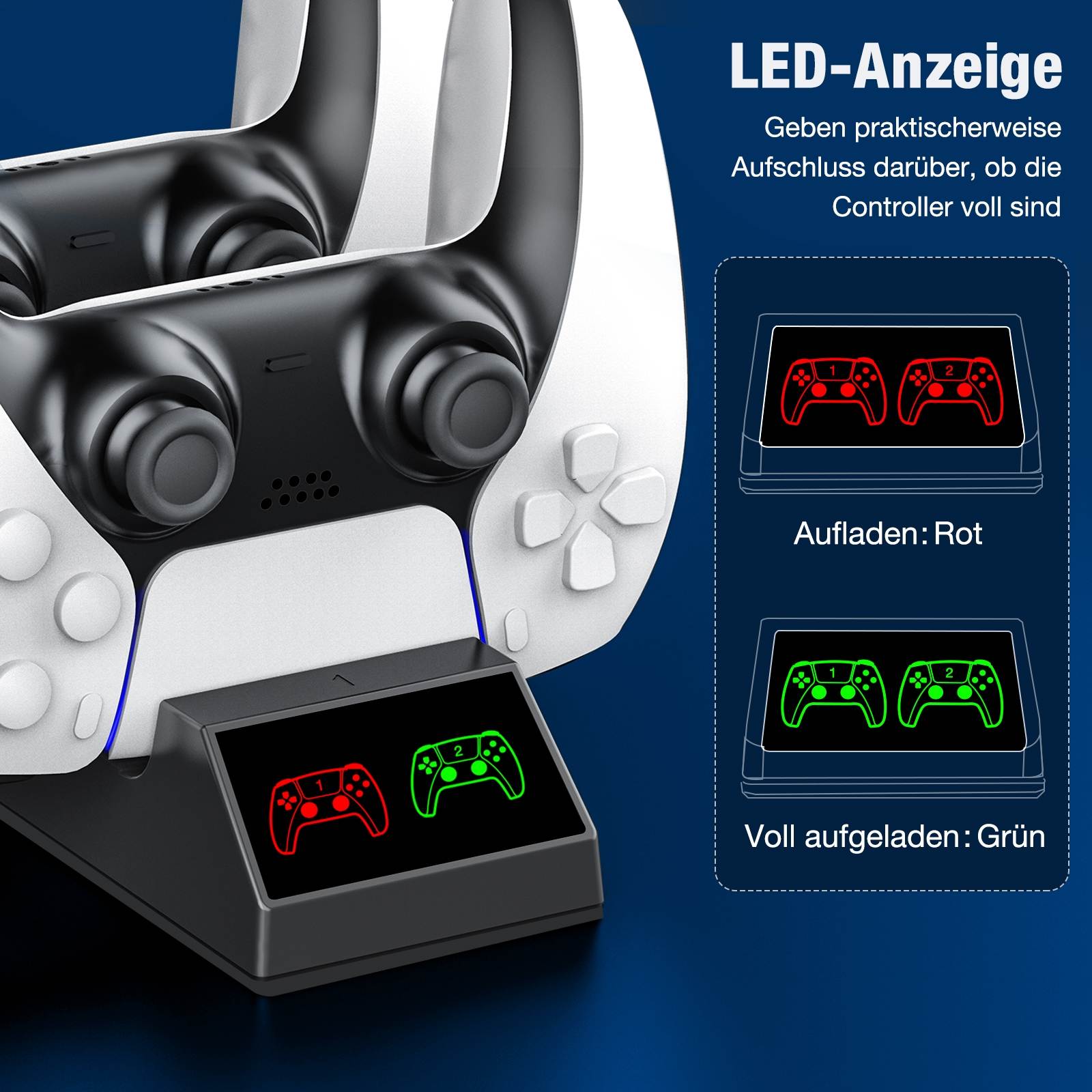 PS5 Controller Charger, Compatible with Upgraded Playstation 5 Dualsense Controller, USB Type-C Fast PS5 Controller Dual Charging Dock Station with 2 Type-C Connectors & LED Indicators