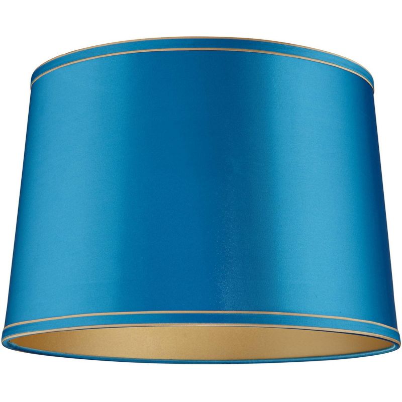 Springcrest Turquoise Medium Drum Lamp Shade with Gold Trim 14" Top x 16" Bottom x 11" High (Spider) Replacement with Harp and Finial