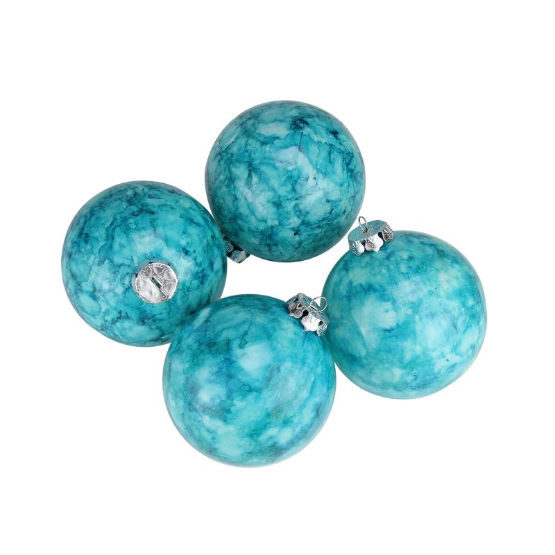 Barcana 4ct Marbled Shatterproof Christmas Ball Ornament Set 3.25" - Blue