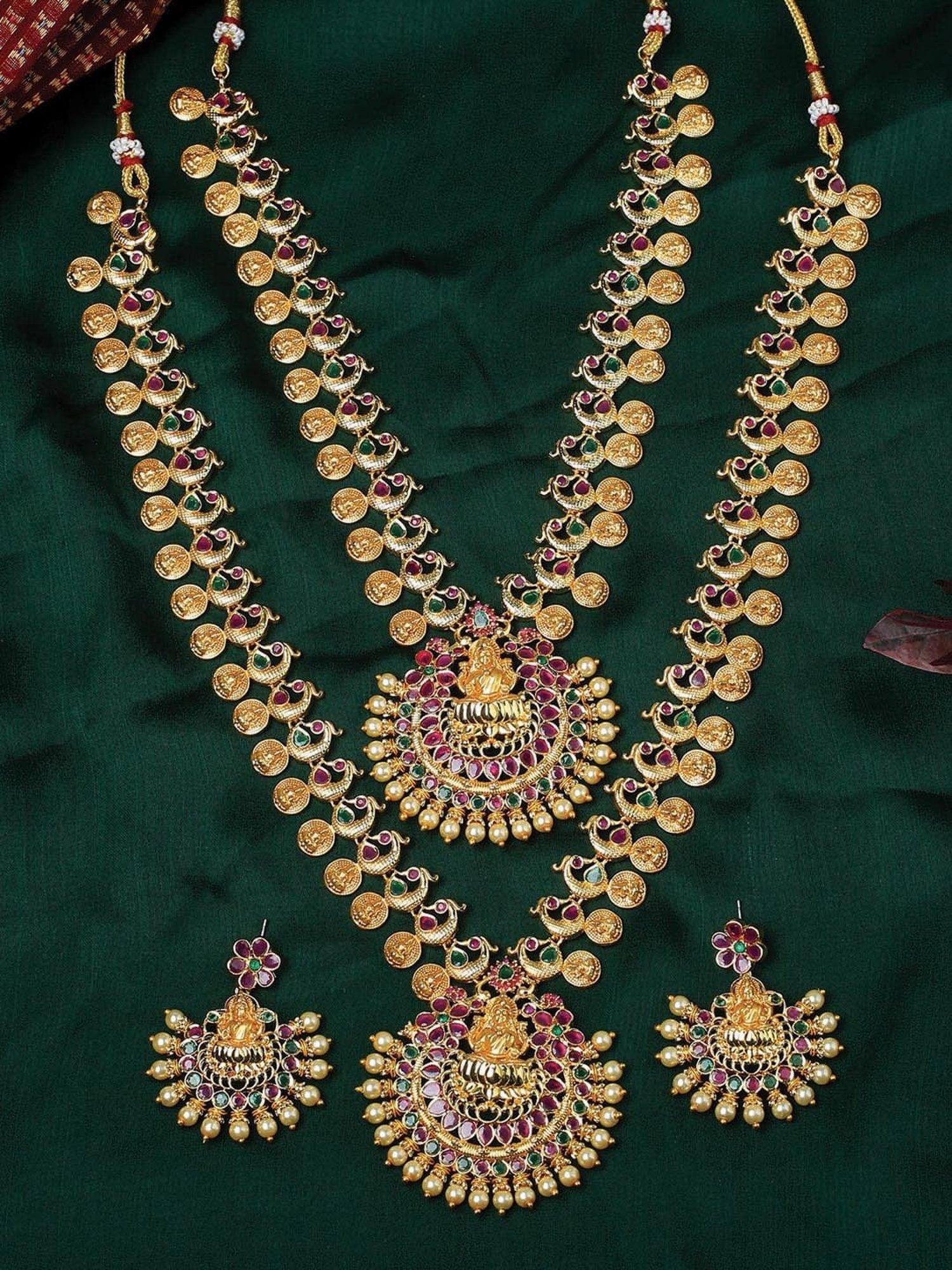 Estele Gold-Plated CZ Holy Laxmi Ji Designer Bridal Necklace Combo Set for Women