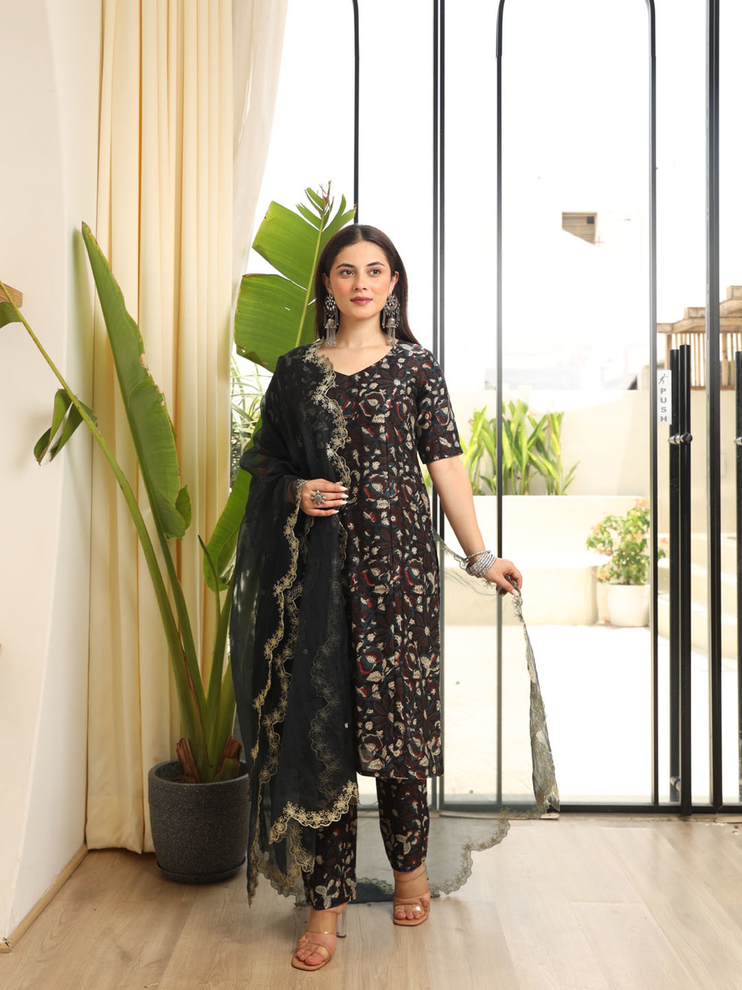 Asrumo Midnight Zari Charm Chanderi handblock fabric suit set