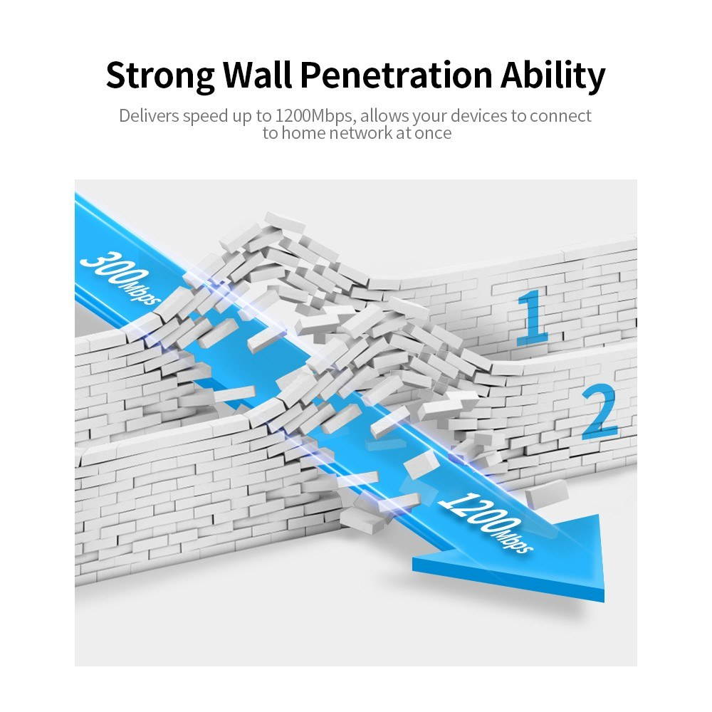 1200Mbps Dual Frequency 2.4G/5G Wireless Repeater WiFi Signal Amplifier WiFi Range Extender for Home Office Black US Plug