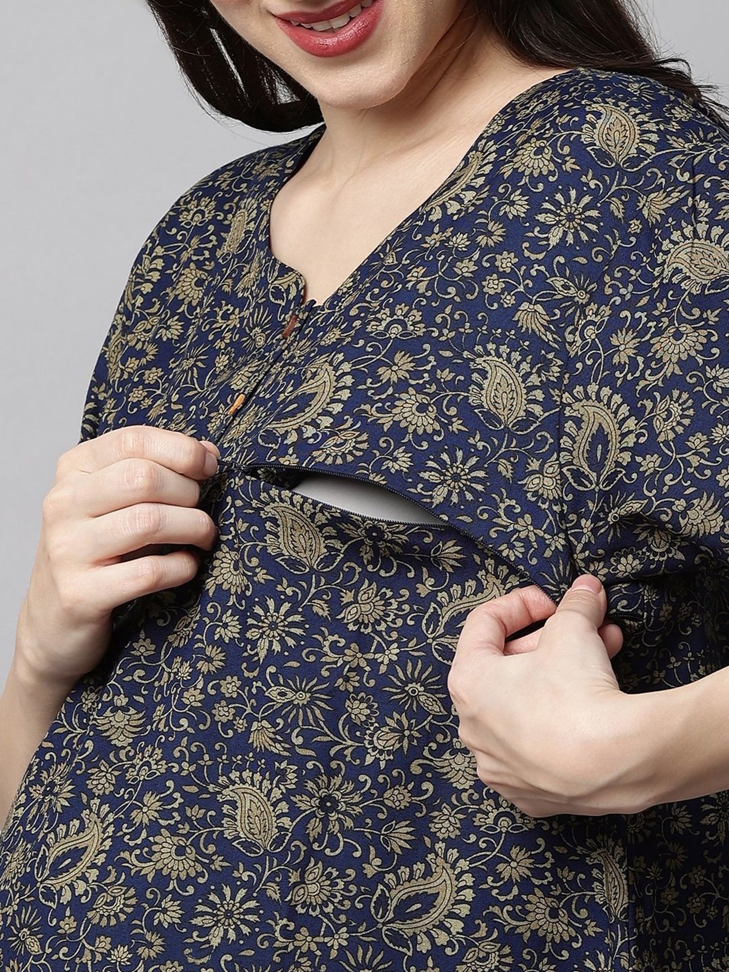 MomToBe Blue Printed Feeding Nighty