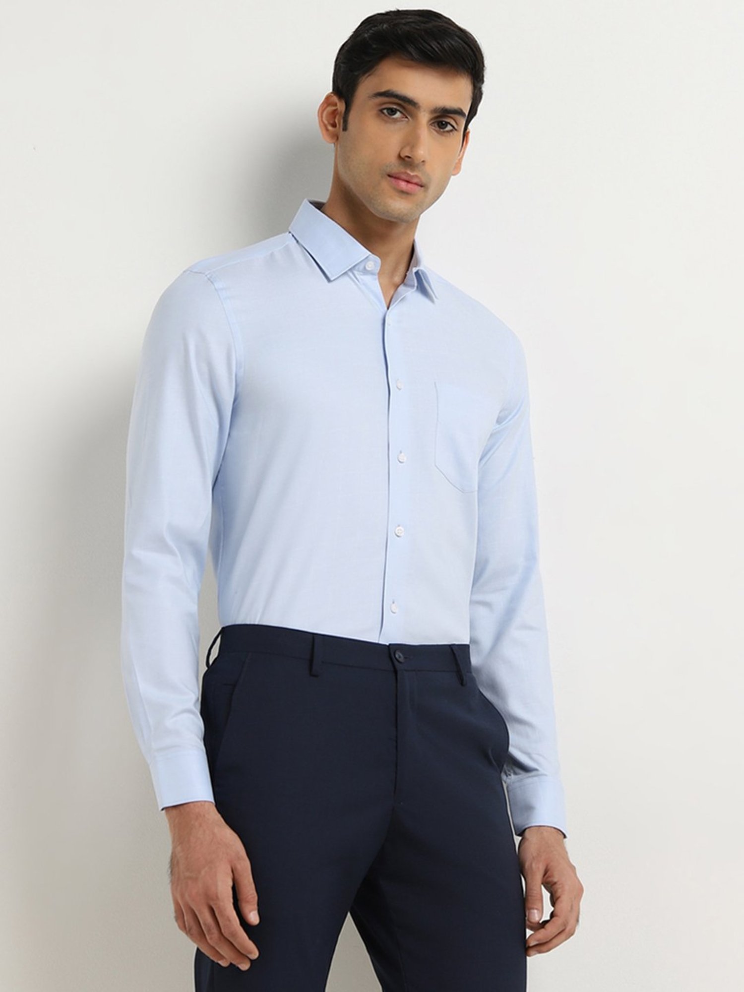WES Formals by Westside Blue Checks Design Slim-Fit Cotton Shirt