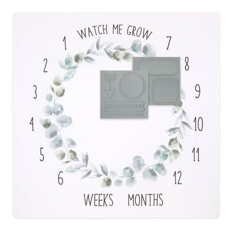 The Peanutshell Farmhouse Milestone Blanket Watch Me Grow - Green
