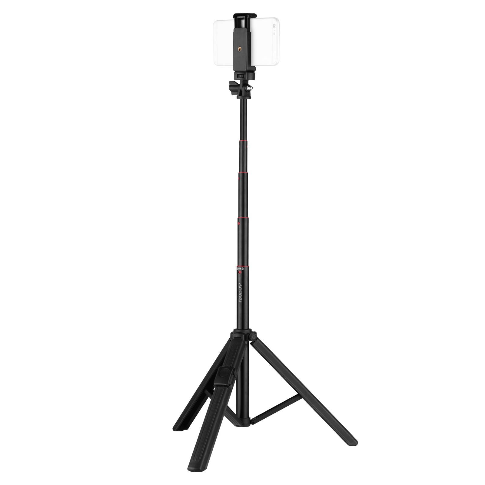 Andoer Tripod Stand Handheld Selfie Stick Portable Extendable Cell Phone Tripod with BT Remote Phone Holder 180&deg; Neck & 360&deg; Head Rotation for Smartphone Small Camera